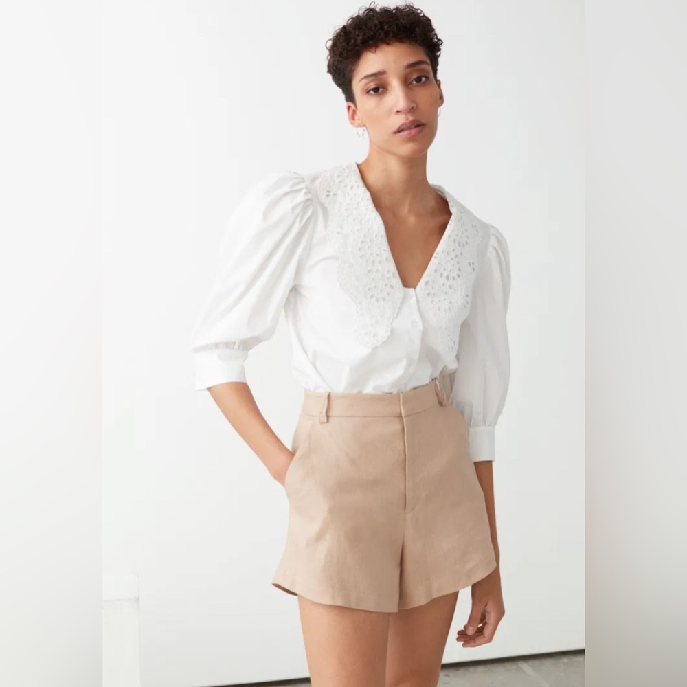 & OTHER STORIES Embroidered Collar Puff Sleeve Shirt size 10